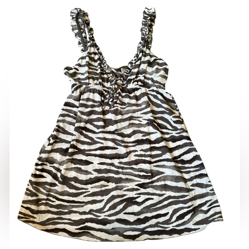 Smart & Sexy Black White Zebra Ruffle Sheer Lingerie Intimate Sexy Slip Dress